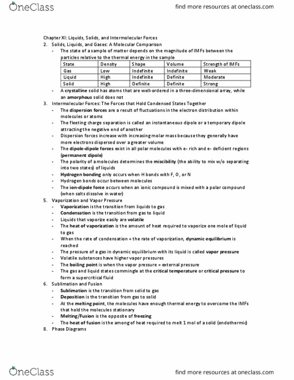 CHEM 105aLg Chapter Notes - Chapter 11: Amorphous Solid, Intermolecular Force, Molar Mass thumbnail