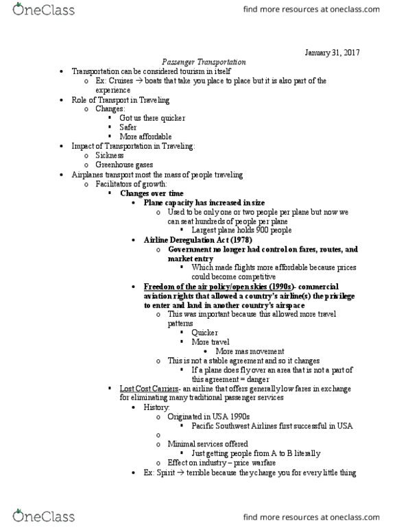 REC 351 Lecture Notes - Lecture 5: Pacific Southwest Airlines, Airline Deregulation Act, Flight Attendant thumbnail