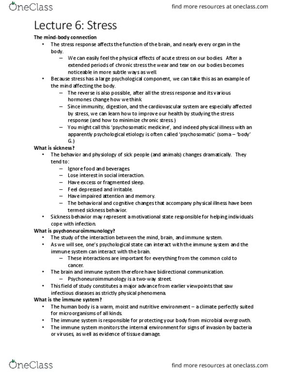 NEUR 1201 Lecture Notes - Lecture 6: Innate Immune System, Adaptive Immune System, Cytotoxic T Cell thumbnail