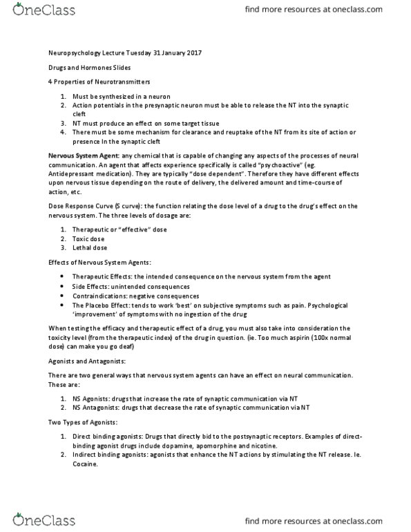 PSYC 2307 Lecture Notes - Lecture 8: Lethal Dose, Apomorphine, Reserpine thumbnail