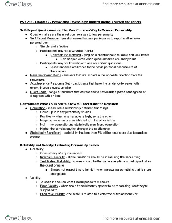 PSY 235 Chapter Notes - Chapter 2: Likert Scale, Validity Scale, Barnum Effect thumbnail