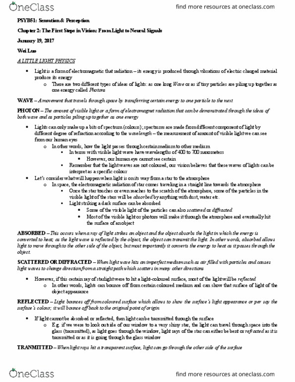 PSYB51H3 Chapter Notes - Chapter 2: Refractive Error, Optic Disc, Ciliary Muscle thumbnail