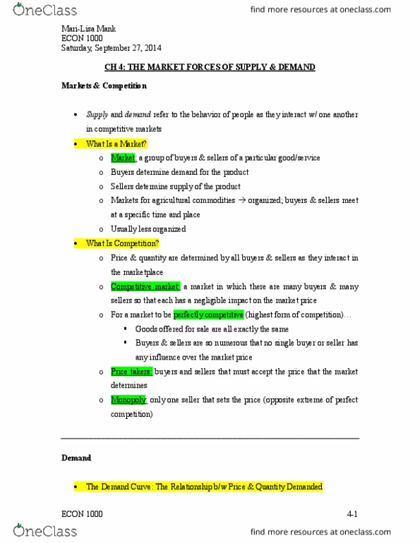 ECON 1000 Chapter Notes - Chapter 4: Perfect Competition, Demand Curve, Inferior Good thumbnail