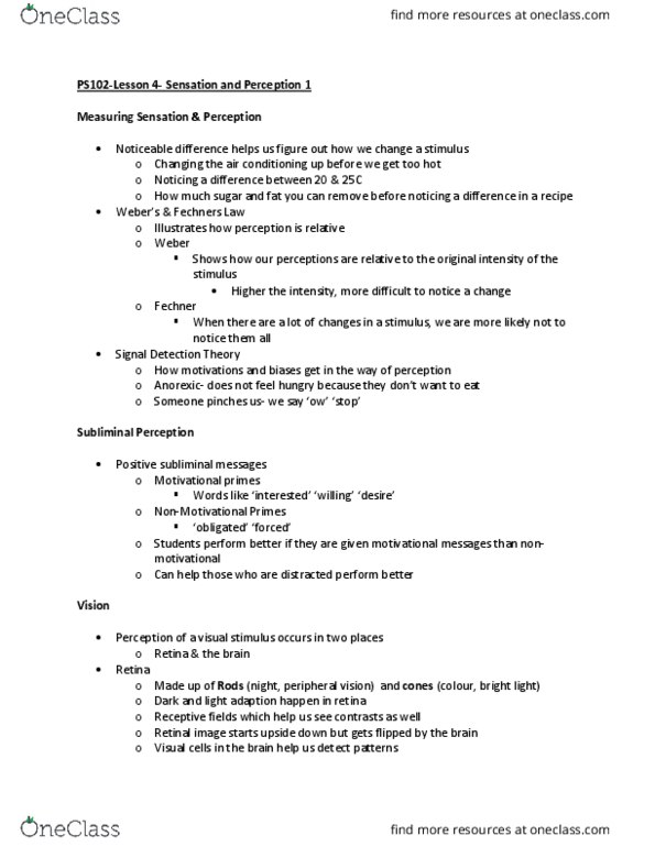 PS102 Lecture Notes - Lecture 4: Detection Theory, Peripheral Vision, Optical Illusion thumbnail