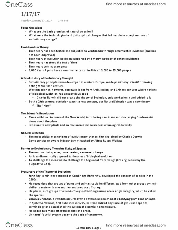 ISS 220 Lecture Notes - Lecture 2: Thomas Robert Malthus, Georges Cuvier, Binomial Nomenclature thumbnail