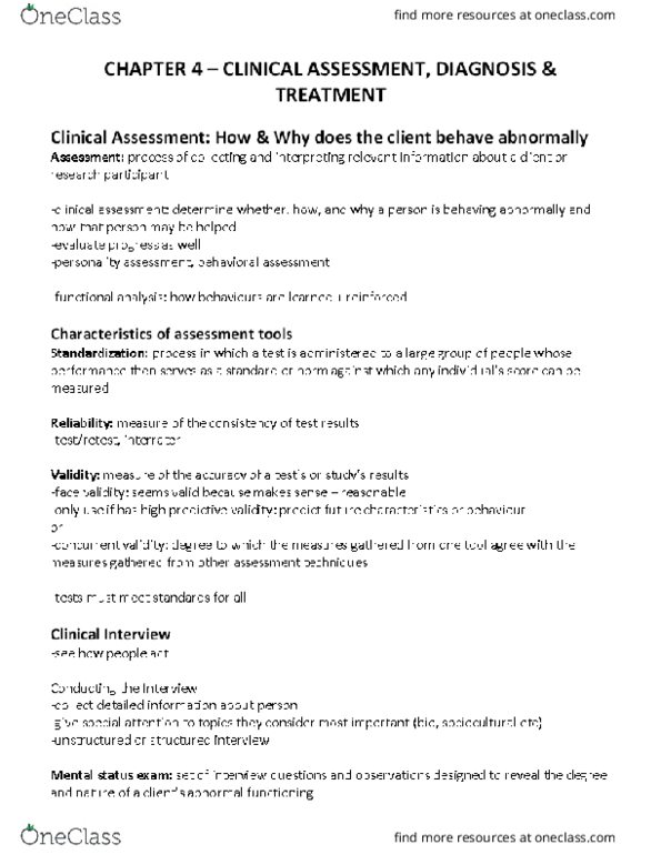 PSYC 3140 Chapter Notes - Chapter 4: Neuropsychological Test, Psychophysiology, Structured Interview thumbnail