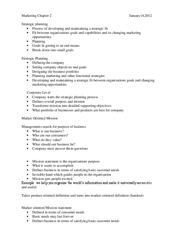 MARK 1028 Chapter Notes - Chapter 2: Boston Consulting Group, Cash Cow, Strategic Planning thumbnail