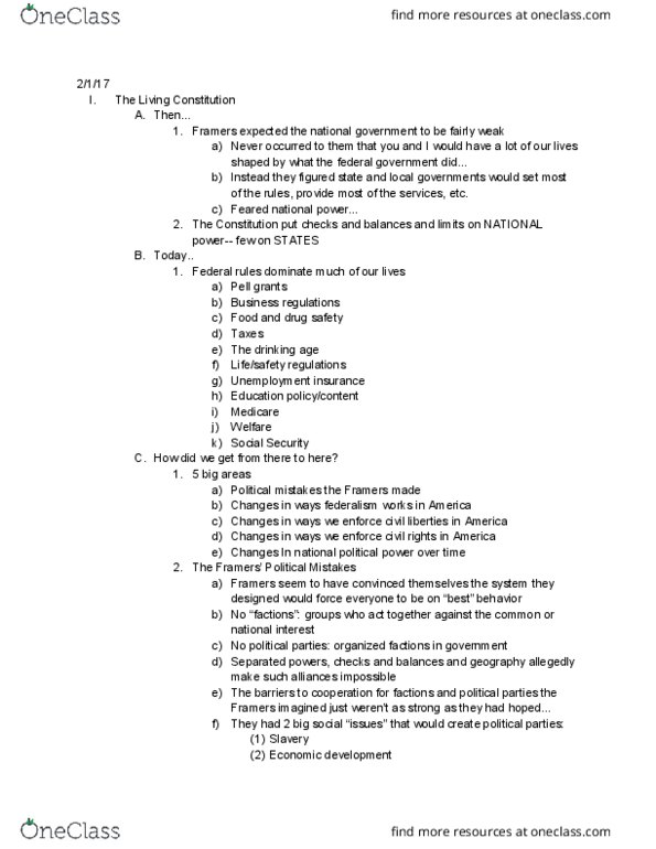 POL 106 Lecture Notes - Lecture 5: Pell Grant, Dual Federalism, Living Constitution thumbnail