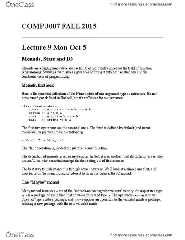 COMP 3007 Lecture Notes - Lecture 9: Eval, Functional Programming, Referential Transparency thumbnail