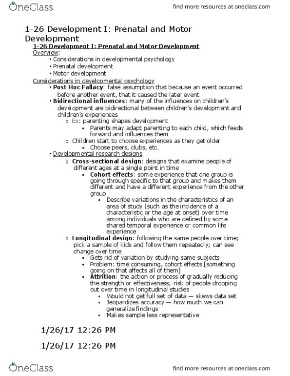 PSYC 111 Lecture Notes - Lecture 6: Developmental Psychology, Prenatal Development, Fallacy thumbnail