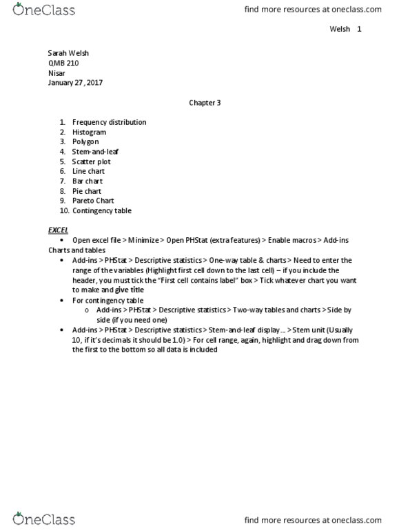 QMB-210 Lecture Notes - Lecture 5: Pie Chart, Contingency Table, Scatter Plot thumbnail