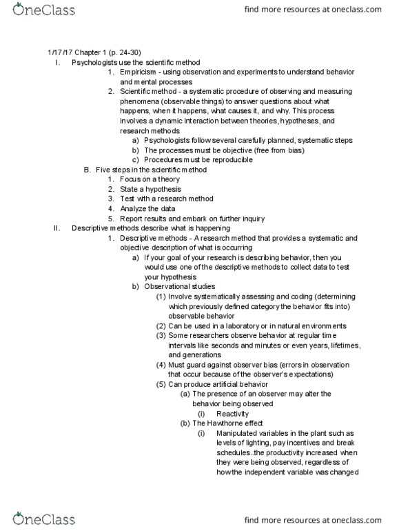 PSY 110 Chapter Notes - Chapter 1: Observer-Expectancy Effect, Scientific Method, Empiricism thumbnail