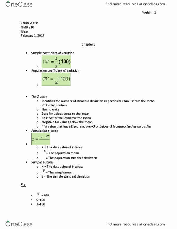 QMB-210 Lecture Notes - Lecture 6: Standard Score, Standard Deviation thumbnail
