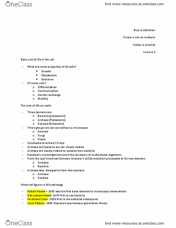 BMSC 200 Lecture Notes - Lecture 2: Eukaryote, Archaea, Prokaryote thumbnail