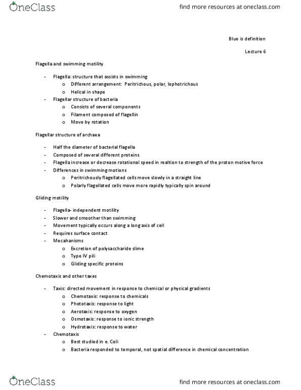 BMSC 200 Lecture Notes - Lecture 6: Pilus, Gliding Motility, Chemotaxis thumbnail