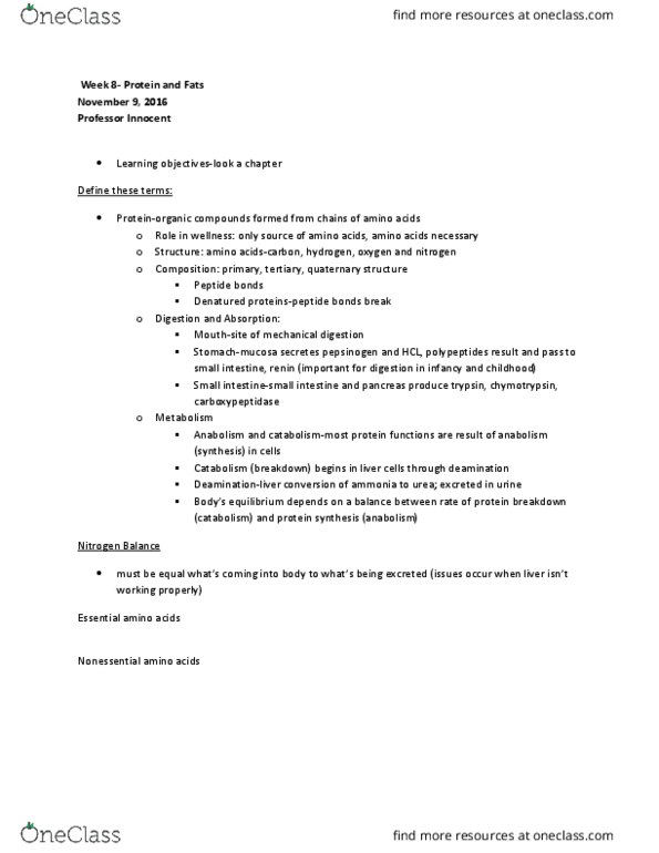 BIOL 1550 Lecture Notes - Lecture 8: Carboxypeptidase, Anabolism, Chymotrypsin thumbnail