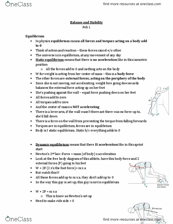 Kinesiology 2241A/B Lecture Notes - Lecture 10: Dynamic Equilibrium, Free Body Diagram, Body Force thumbnail