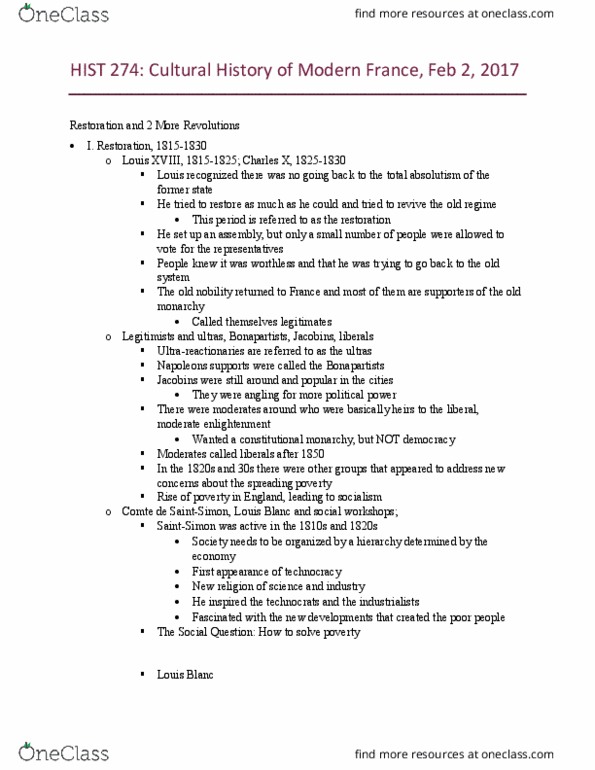 HIST 274 Lecture Notes - Lecture 6: July Revolution, July Days, National Workshops thumbnail