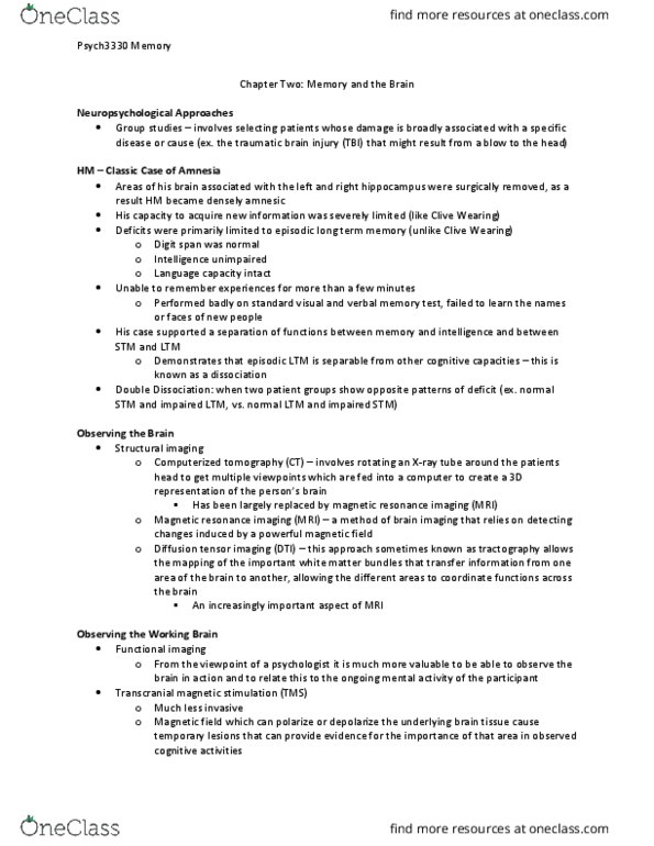 PSYC 3330 Chapter Notes - Chapter 2: Magnetic Resonance Imaging, Transcranial Magnetic Stimulation, Traumatic Brain Injury thumbnail