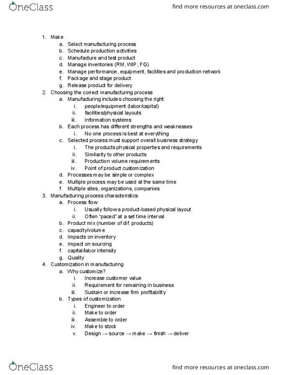 SCM 301 Lecture Notes - Lecture 7: Information System, Woodworking, Job Shop thumbnail