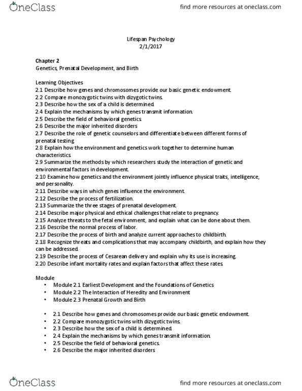PSYCH 210 Lecture Notes - Lecture 4: Caesarean Section, Allosome, Prenatal Diagnosis thumbnail