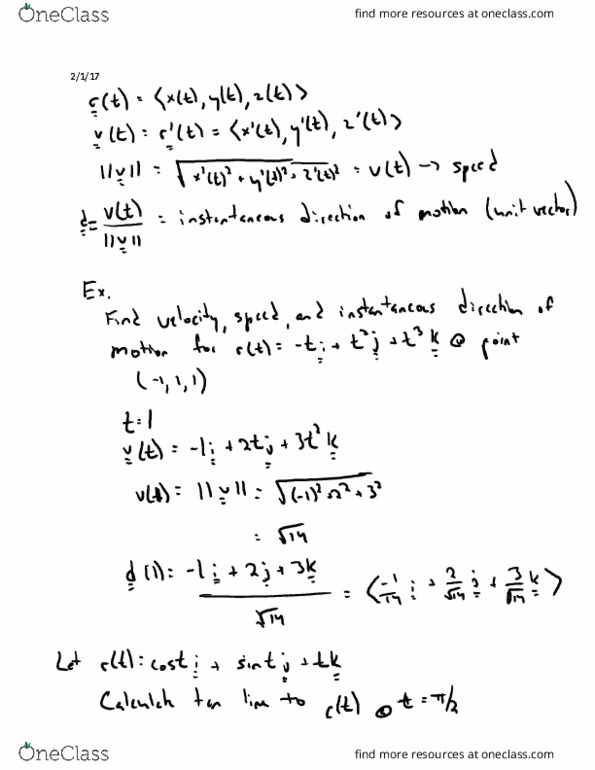 L24 Math 233 Lecture 7: Velocity and acceleration as functions thumbnail