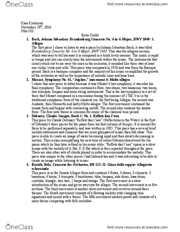 MUS 103 Lecture Notes - Lecture 4: Brandenburg Concertos, Final Symphony, Minuet thumbnail