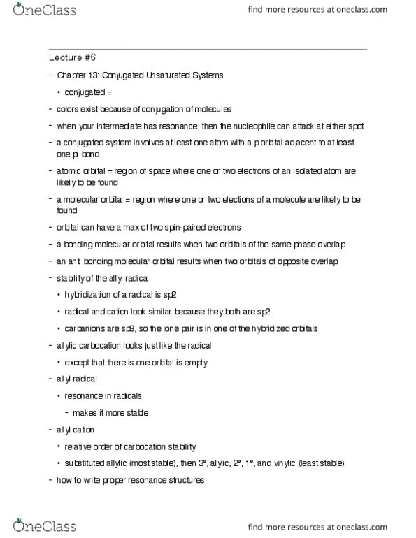 CHEM 213 Lecture Notes - Lecture 6: Orbital Hybridisation, Allyl Group, Atomic Orbital thumbnail