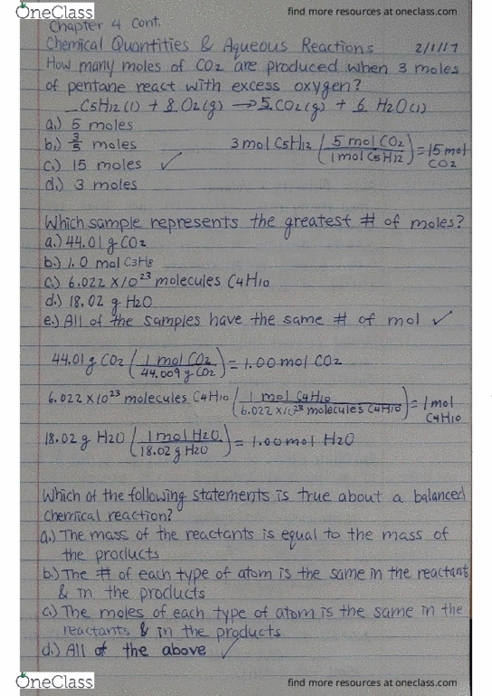 CHEM 112 Lecture Notes - Lecture 10: Pentane, Stoichiometry, Chemical Reaction thumbnail