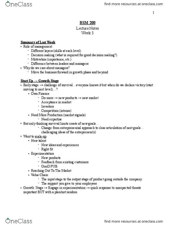 BSM 200 Lecture Notes - Lecture 3: Organizational Culture, Decision-Making, Natural Disaster thumbnail