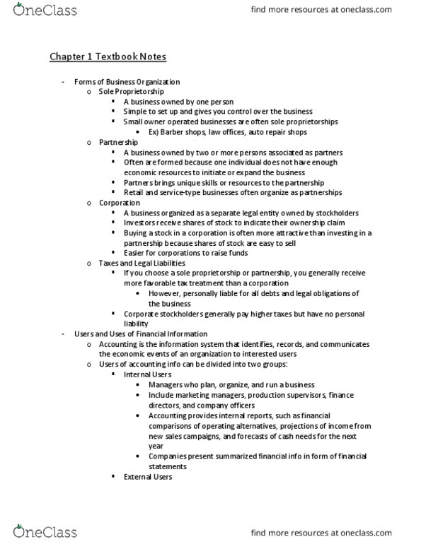 ACG-2021 Chapter Notes - Chapter 1: Sole Proprietorship, Legal Personality, Accounts Payable thumbnail