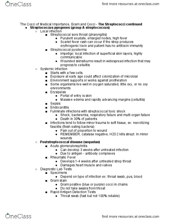 NURS 3110 Lecture Notes - Lecture 6: Streptococcal Pharyngitis, Necrotizing Fasciitis, Neonatal Sepsis thumbnail