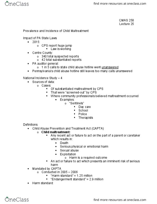 HD FS 258 Lecture Notes - Lecture 25: Child Abuse Prevention And Treatment Act, Day Care thumbnail