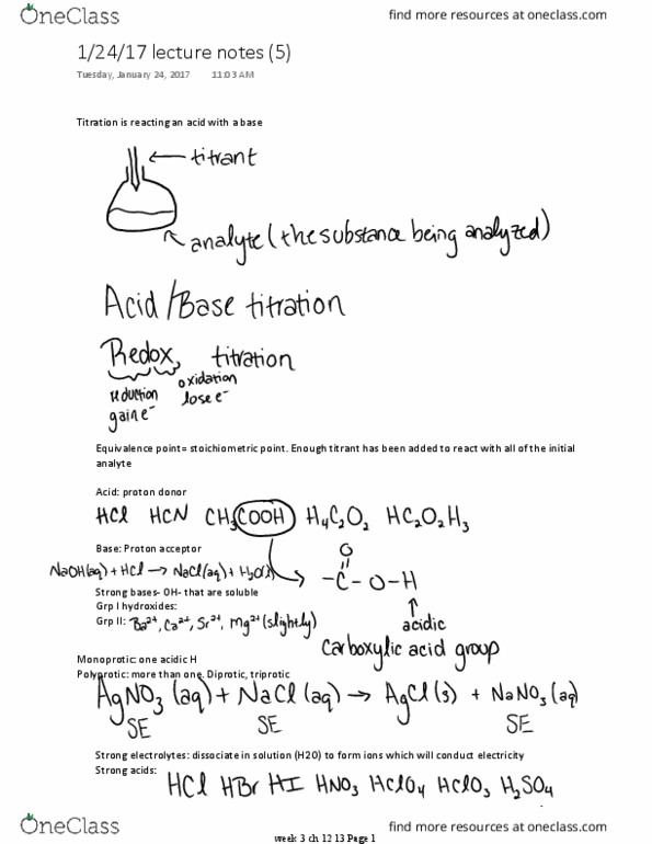 CHEM 6B Lecture Notes - Lecture 5: Barium Hydroxide, Redox Titration, Cerium thumbnail