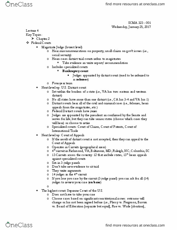SCMA 323 Lecture Notes - Lecture 4: Small Claims Court, En Banc, Raleigh, North Carolina thumbnail