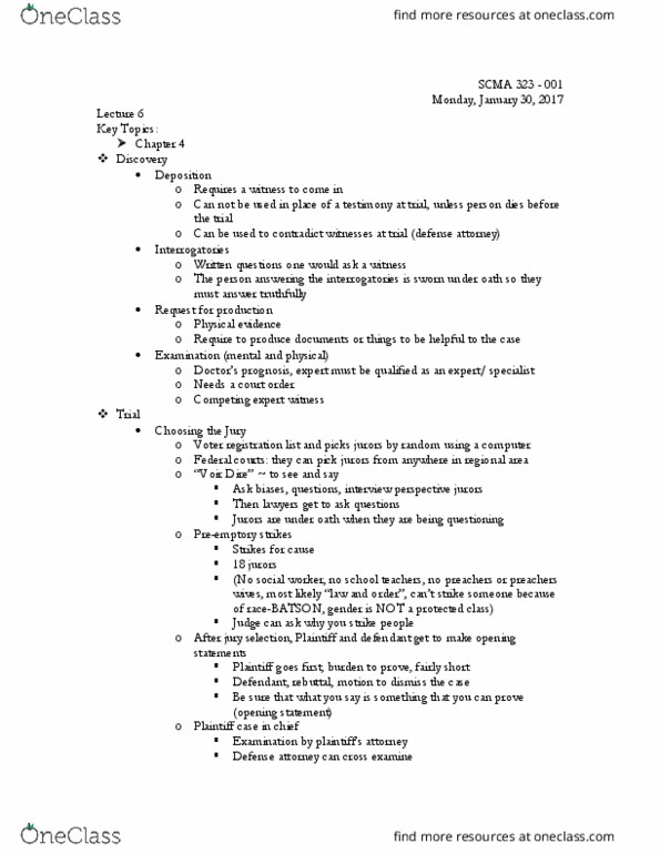 SCMA 323 Lecture Notes - Lecture 6: Interrogatories, Protected Group thumbnail