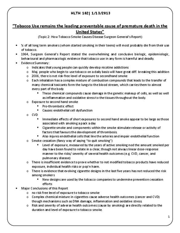 HLTH102 Chapter Notes -Passive Smoking, Endothelium, Oxidative Stress thumbnail