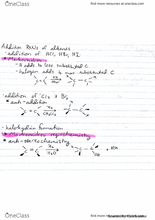 CHEM 262 Chapter 8: Addition RXNs of Alkenes thumbnail