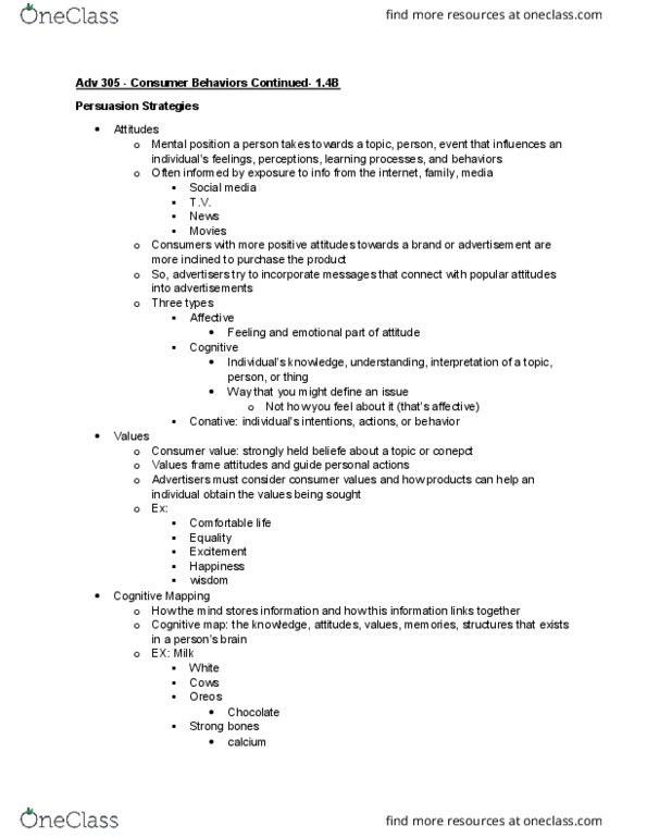 ADV 305 Lecture Notes - Lecture 8: Cognitive Map, Fisher-Price thumbnail