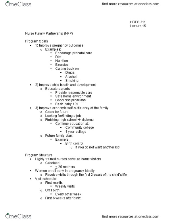 HD FS 311 Lecture Notes - Lecture 15: Responsible Care, Prenatal Care, Community College thumbnail