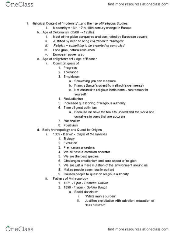 THEO 107 Lecture Notes - Lecture 4: Reductionism, Empiricism, Scientific Method thumbnail