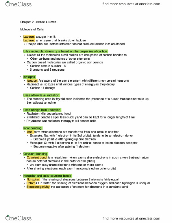 BIOL 1541L Lecture Notes - Lecture 3: Lactose Intolerance, Covalent Bond, Thyroid Nodule thumbnail