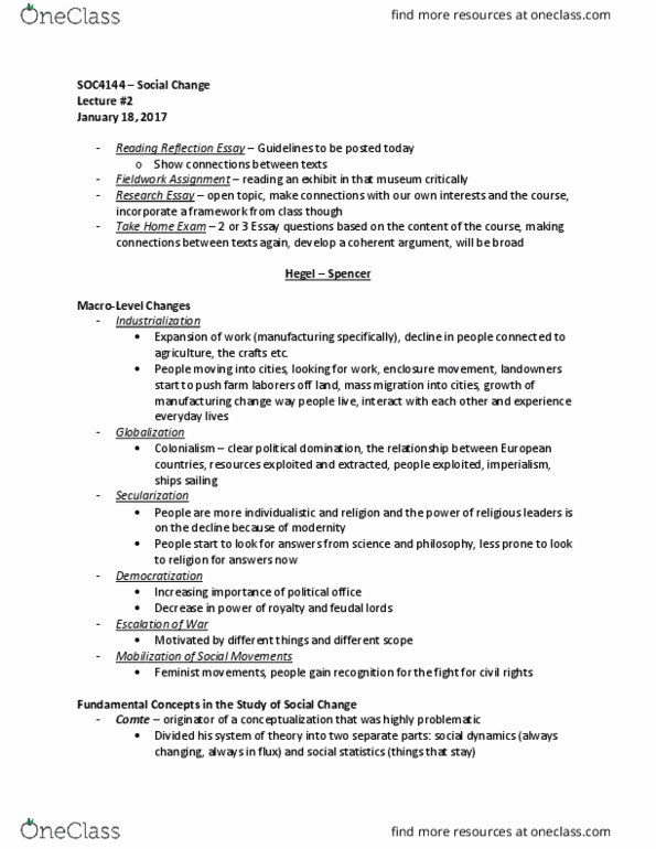 SOC 4144 Lecture Notes - Lecture 2: System Model, Social Change, Georg Wilhelm Friedrich Hegel thumbnail