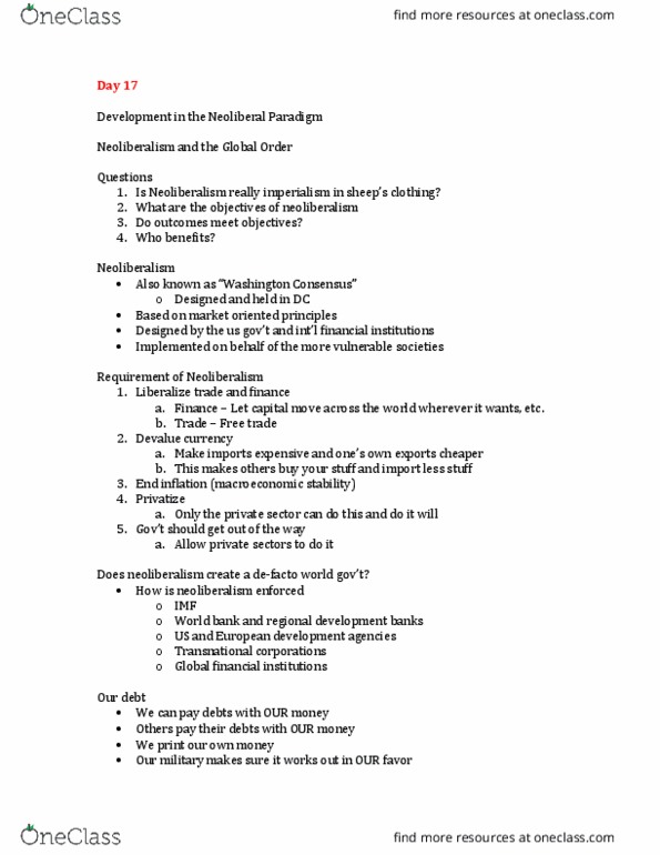 INTS 1500 Lecture Notes - Lecture 9: Neoliberalism, World Bank, Demand Curve thumbnail