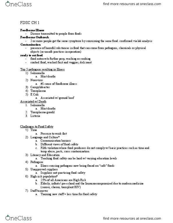 FDSC 270 Lecture Notes - Lecture 1: Food Safety, Toxoplasma Gondii, Damages thumbnail