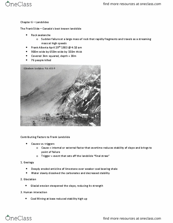 GG231 Chapter Notes - Chapter 6: Landslide, Frank Slide, Cordillera Blanca thumbnail