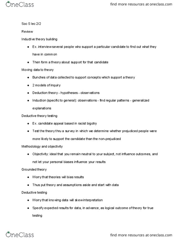 MEDIAST 101 Lecture Notes - Lecture 6: Deductive Reasoning, Grounded Theory, Social Science thumbnail