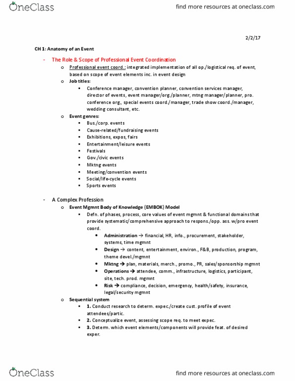 RECR 323 Chapter Notes - Chapter 1: Eval, Master Sergeant, Five Ws thumbnail