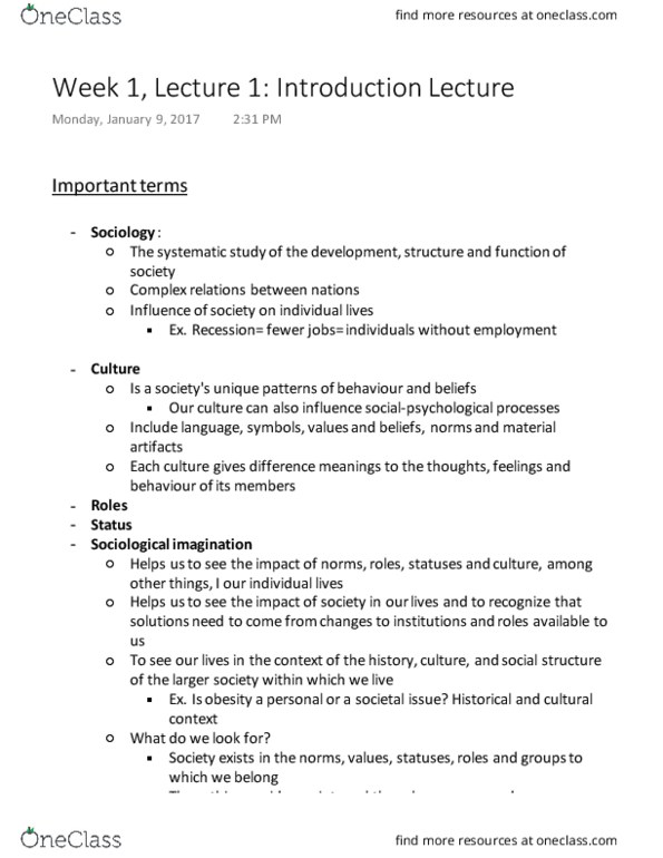 SOCY 273 Lecture Notes - Lecture 1: Ethnomethodology, Buto, System On A Chip thumbnail