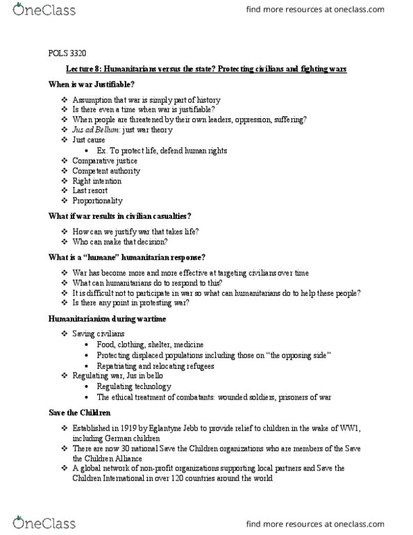 POLS 3320 Lecture Notes - Lecture 8: Eglantyne Jebb, Children International, Noble Eightfold Path thumbnail